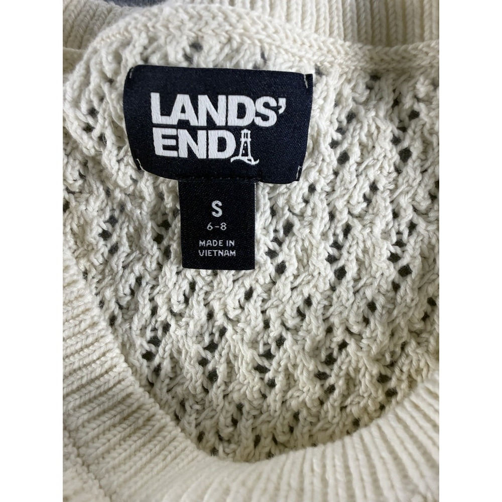 Lands' End Women's S Ivory 100% Cotton Open Knit Puff Sleeve Sweater Top - Picture 6 of 9